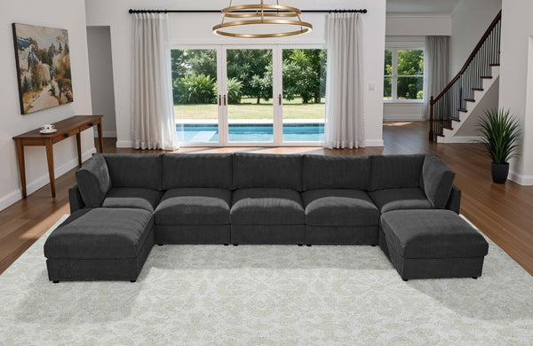English Elm Corduroy Reversible Modular Sectional with Ribbed Texture for Modern Living Rooms Dark Gray B2748S00230