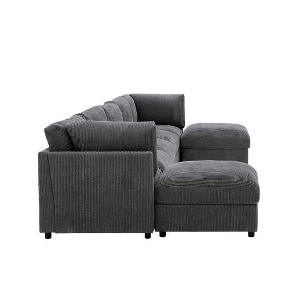 English Elm Corduroy Reversible Modular Sectional with Ribbed Texture for Modern Living Rooms Dark Gray B2748S00230