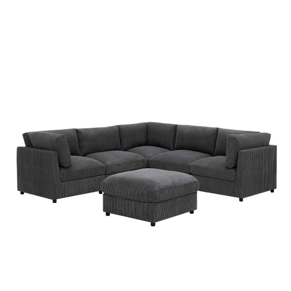 English Elm Corduroy Ribbed Modular Sectional Sofa with Reversible Chaise for Open Living Rooms Dark Gray B2748S00231