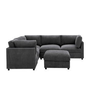 English Elm Corduroy Ribbed Modular Sectional Sofa with Reversible Chaise for Open Living Rooms Dark Gray B2748S00231
