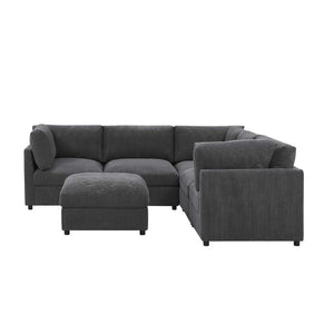 English Elm Corduroy Ribbed Modular Sectional Sofa with Reversible Chaise for Open Living Rooms Dark Gray B2748S00231