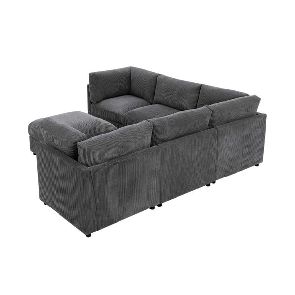 English Elm Corduroy Ribbed Modular Sectional Sofa with Reversible Chaise for Open Living Rooms Dark Gray B2748S00231