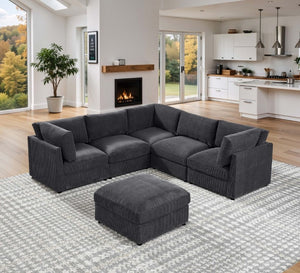 English Elm Corduroy Ribbed Modular Sectional Sofa with Reversible Chaise for Open Living Rooms Dark Gray B2748S00231