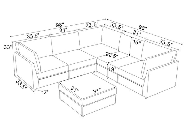 English Elm Corduroy Ribbed Modular Sectional Sofa with Reversible Chaise for Open Living Rooms Dark Gray B2748S00231