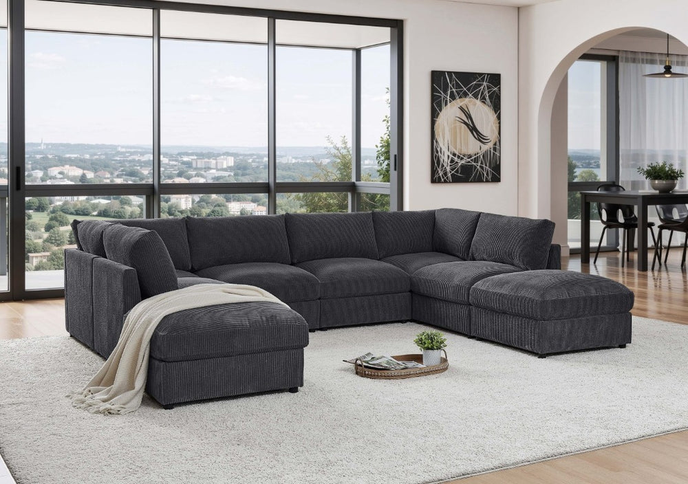 English Elm Corduroy Ribbed Modular Sectional Sofa with Reversible Chaise for Living Rooms Dark Gray B2748S00232