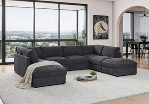 English Elm Corduroy Ribbed Modular Sectional Sofa with Reversible Chaise for Living Rooms Dark Gray B2748S00232