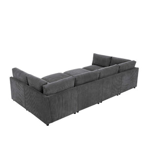 English Elm Corduroy Ribbed Modular Sectional Sofa with Reversible Chaise for Living Rooms Dark Gray B2748S00232
