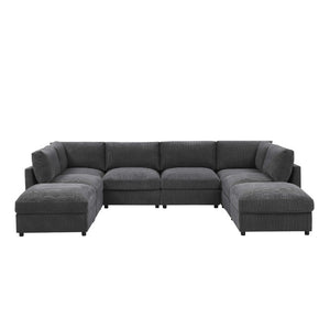 English Elm Corduroy Ribbed Modular Sectional Sofa with Reversible Chaise for Living Rooms Dark Gray B2748S00232