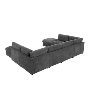 English Elm Corduroy Ribbed Modular Sectional Sofa with Reversible Chaise for Living Rooms Dark Gray B2748S00232