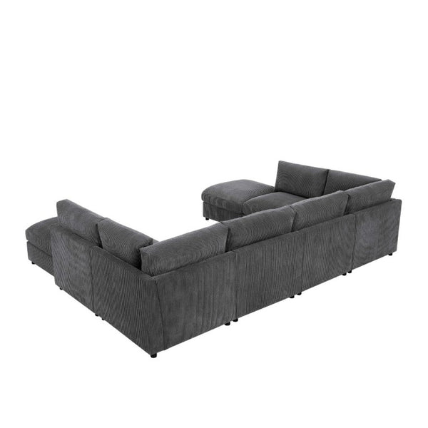 English Elm Corduroy Ribbed Modular Sectional Sofa with Reversible Chaise for Living Rooms Dark Gray B2748S00232