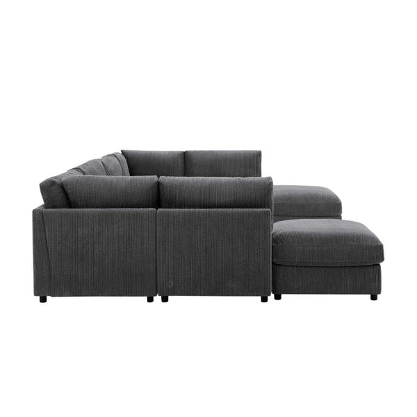 English Elm Corduroy Ribbed Modular Sectional Sofa with Reversible Chaise for Living Rooms Dark Gray B2748S00232