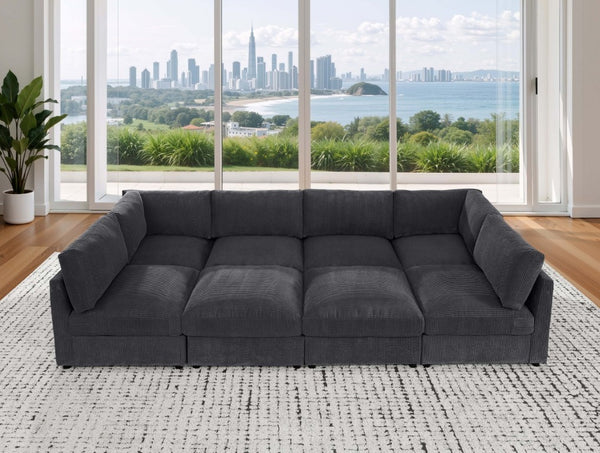 English Elm Corduroy Ribbed Modular Sectional Sofa with Reversible Chaise for Living Rooms Dark Gray B2748S00232