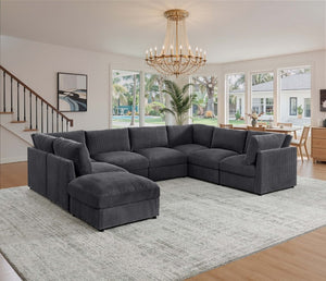 English Elm Corduroy Modular Sectional with Reversible Chaise and Ribbed Texture for Living Room Dark Gray B2748S00233