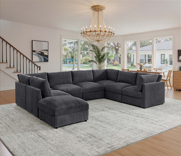 English Elm Corduroy Modular Sectional with Reversible Chaise and Ribbed Texture for Living Room Dark Gray B2748S00233