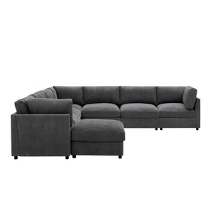 English Elm Corduroy Modular Sectional with Reversible Chaise and Ribbed Texture for Living Room Dark Gray B2748S00233
