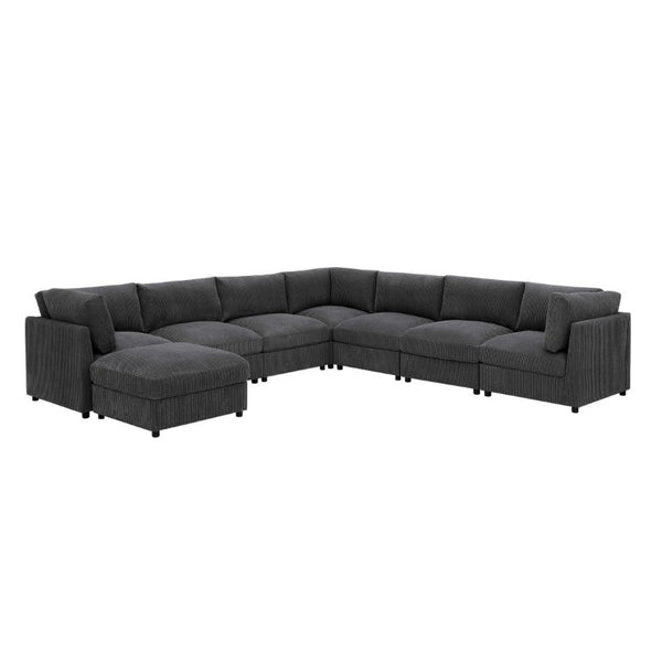 English Elm Corduroy Modular Sectional with Reversible Chaise and Ribbed Texture for Living Room Dark Gray B2748S00233