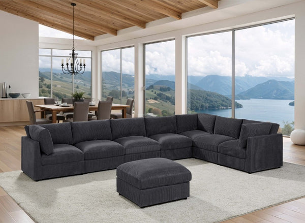 English Elm Corduroy Modular Sectional with Reversible Chaise and Ribbed Texture for Living Room Dark Gray B2748S00233