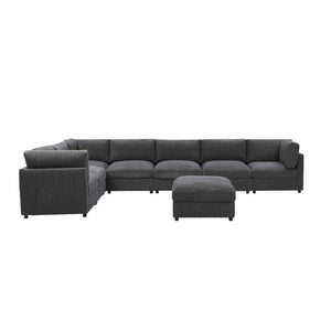 English Elm Corduroy Modular Sectional with Reversible Chaise and Ribbed Texture for Living Room Dark Gray B2748S00233