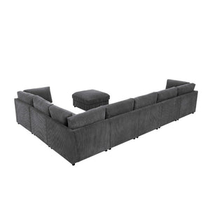 English Elm Corduroy Modular Sectional with Reversible Chaise and Ribbed Texture for Living Room Dark Gray B2748S00233