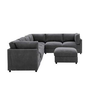 English Elm Corduroy Modular Sectional with Reversible Chaise and Ribbed Texture for Living Room Dark Gray B2748S00233