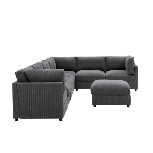 English Elm Corduroy Modular Sectional with Reversible Chaise and Ribbed Texture for Living Room Dark Gray B2748S00233