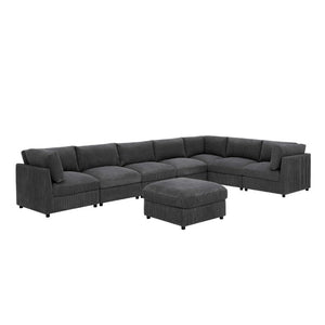 English Elm Corduroy Modular Sectional with Reversible Chaise and Ribbed Texture for Living Room Dark Gray B2748S00233