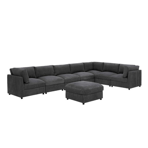 English Elm Corduroy Modular Sectional with Reversible Chaise and Ribbed Texture for Living Room Dark Gray B2748S00233