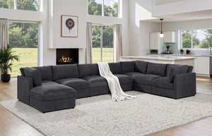 English Elm Corduroy Modular Sectional with Reversible Chaise and Ribbed Texture for Living Room Dark Gray B2748S00233