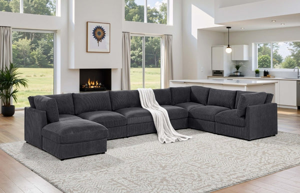 English Elm Corduroy Modular Sectional with Reversible Chaise and Ribbed Texture for Living Room Dark Gray B2748S00233