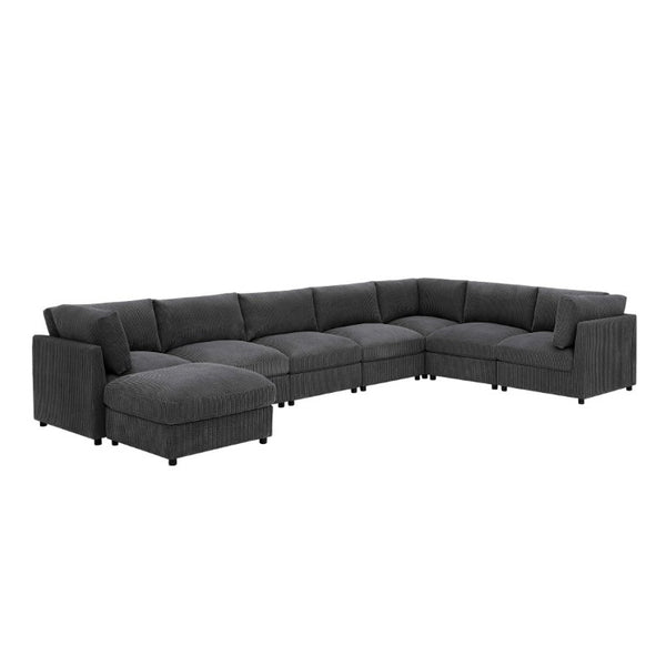 English Elm Corduroy Modular Sectional with Reversible Chaise and Ribbed Texture for Living Room Dark Gray B2748S00233