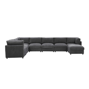 English Elm Corduroy Modular Sectional with Reversible Chaise and Ribbed Texture for Living Room Dark Gray B2748S00233