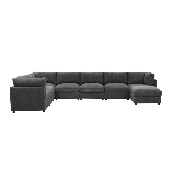English Elm Corduroy Modular Sectional with Reversible Chaise and Ribbed Texture for Living Room Dark Gray B2748S00233