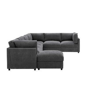 English Elm Corduroy Modular Sectional with Reversible Chaise and Ribbed Texture for Living Room Dark Gray B2748S00233