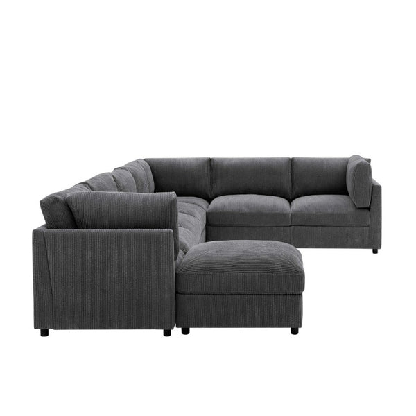 English Elm Corduroy Modular Sectional with Reversible Chaise and Ribbed Texture for Living Room Dark Gray B2748S00233