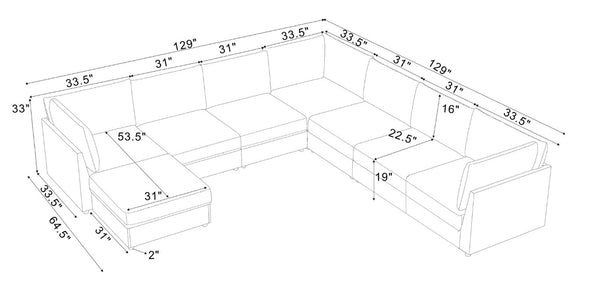 English Elm Corduroy Modular Sectional with Reversible Chaise and Ribbed Texture for Living Room Dark Gray B2748S00233