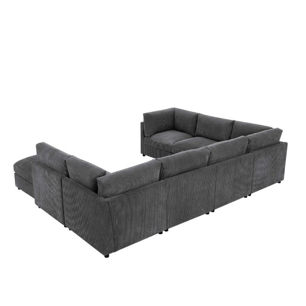 English Elm Corduroy Modular Sectional with Reversible Chaise and Ribbed Texture for Living Room Dark Gray B2748S00233