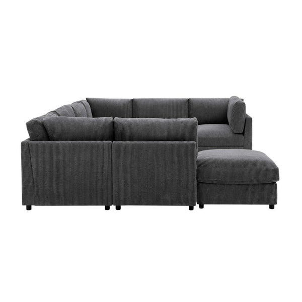 English Elm Corduroy Modular Sectional with Reversible Chaise and Ribbed Texture for Living Room Dark Gray B2748S00233