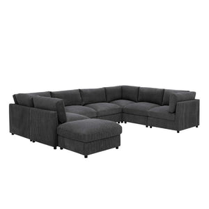 English Elm Corduroy Modular Sectional with Reversible Chaise and Ribbed Texture for Living Room Dark Gray B2748S00233