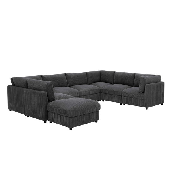 English Elm Corduroy Modular Sectional with Reversible Chaise and Ribbed Texture for Living Room Dark Gray B2748S00233