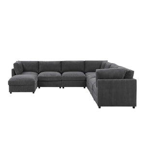 English Elm Corduroy Modular Sectional with Reversible Chaise and Ribbed Texture for Living Room Dark Gray B2748S00233