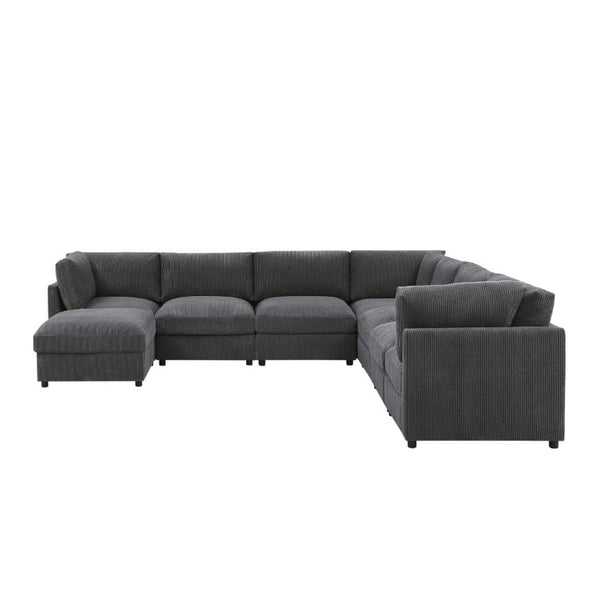 English Elm Corduroy Modular Sectional with Reversible Chaise and Ribbed Texture for Living Room Dark Gray B2748S00233