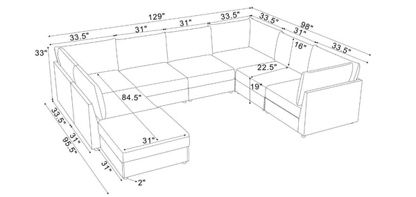 English Elm Corduroy Modular Sectional with Reversible Chaise and Ribbed Texture for Living Room Dark Gray B2748S00233