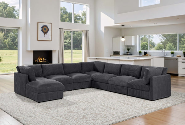 English Elm Corduroy Modular Sectional with Reversible Chaise and Ribbed Texture for Living Room Dark Gray B2748S00233