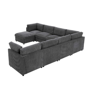 English Elm Corduroy Modular Sectional with Reversible Chaise and Ribbed Texture for Living Room Dark Gray B2748S00233