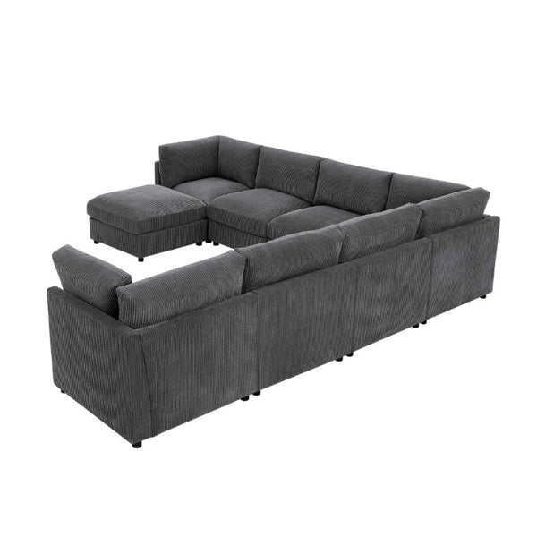 English Elm Corduroy Modular Sectional with Reversible Chaise and Ribbed Texture for Living Room Dark Gray B2748S00233