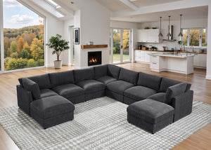 English Elm Corduroy Reversible Modular Sectional Sofa with L Shaped Chaise for Living Rooms Dark Gray B2748S00234