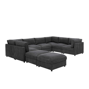 English Elm Corduroy Reversible Modular Sectional Sofa with L Shaped Chaise for Living Rooms Dark Gray B2748S00234