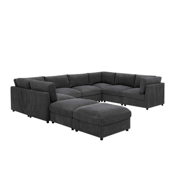 English Elm Corduroy Reversible Modular Sectional Sofa with L Shaped Chaise for Living Rooms Dark Gray B2748S00234