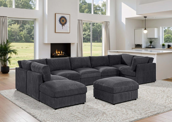 English Elm Corduroy Reversible Modular Sectional Sofa with L Shaped Chaise for Living Rooms Dark Gray B2748S00234