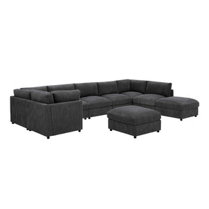 English Elm Corduroy Reversible Modular Sectional Sofa with L Shaped Chaise for Living Rooms Dark Gray B2748S00234